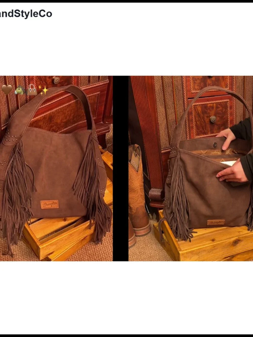 Wrangler Fringe Suede Hobo Bag Western Tassel Hippie Shoulder Purse